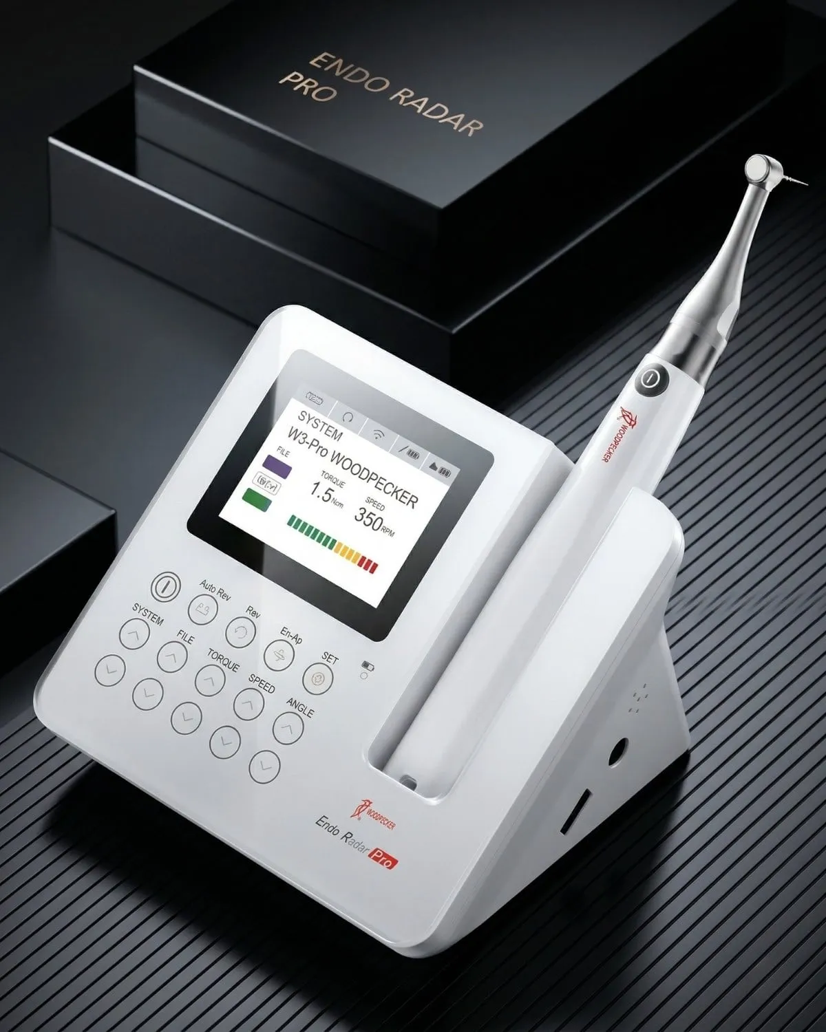 Endoradar Pro de Woodpecker: micromotor de endodoncia y localizador apical con pantalla táctil y pieza de mano inalámbrica